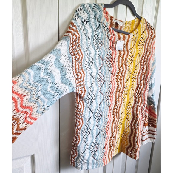 Cato Women's Open Knit Sweater Size M Colorful Striped Bell Sleeve Retro Lk NWT - Picture 6 of 8
